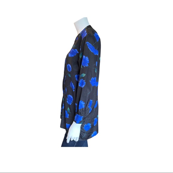 Black Blue Long Sleeve Flower Print Tunic - Small - Picture 8 of 8